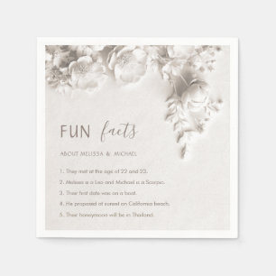 Ivory Sculptural Flowers Roses Fun Facts Wedding Napkin