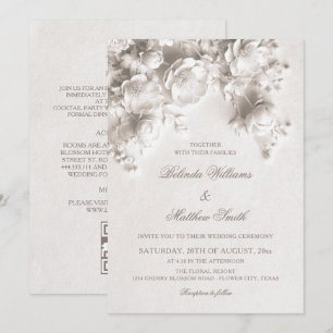Ivory Sculptured 3D Roses All-In-One Wedding  Invitation