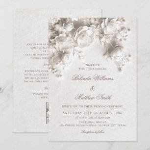 Ivory Sculptured 3D Roses All-In-One Wedding Invitation