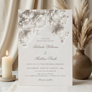 Ivory Sculptured Floral 3D Roses Wedding Invitation