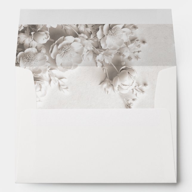 Ivory Sculptured Flowers Roses Wedding Envelope (Back (Bottom))