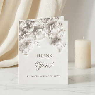 Ivory Sculptured Flowers | Wedding Photo Thank You Card