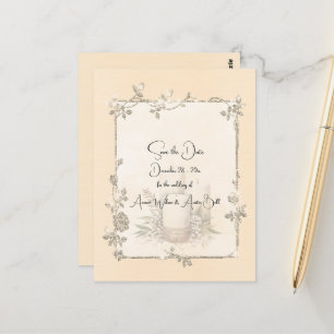 Ivory Shiny Elegant Sparkly Save the Date Postcard