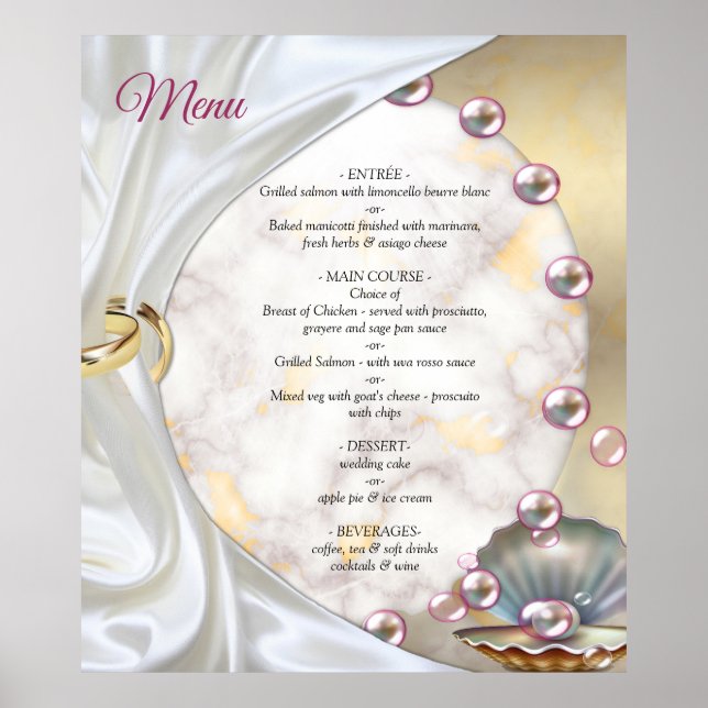 Ivory Silk, Gold Lace & Pearls and Marble Poster (Front)