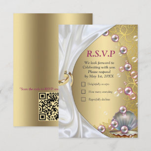 Ivory Silk, Gold Lace & Pearls and Marble RSVP Card