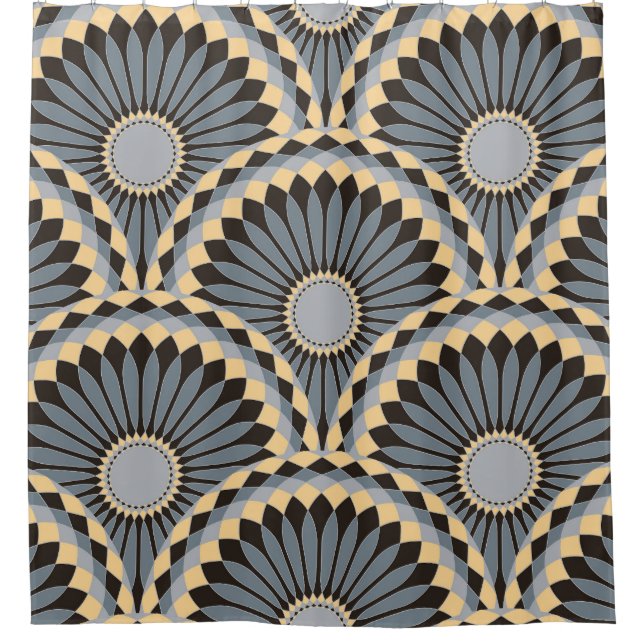 Ivory Silver: Circular Floral Tile. Shower Curtain (Front)