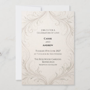 Ivory Silver Ornamental Wedding Invitation