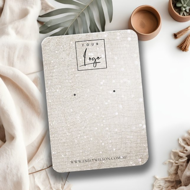 Ivory Silver Sparkle Glitter Logo Earring Display Business Card (Creator Uploaded)