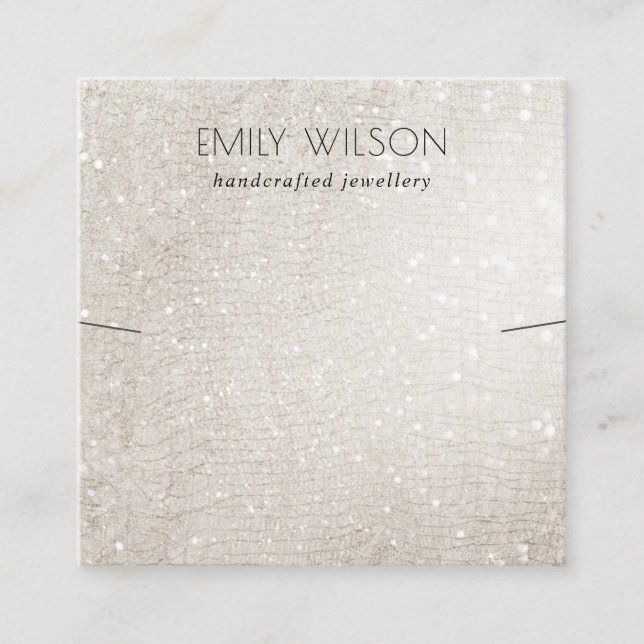 Ivory Silver Sparkle Glitter Shiny Earring Display Square Business Card (Front)