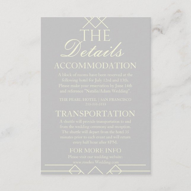 Ivory & Silver Wedding Details Enclosure Card (Front)