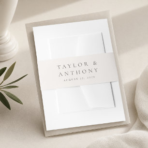 Ivory Simple Elegant Minimal Wedding with Names Invitation Belly Band