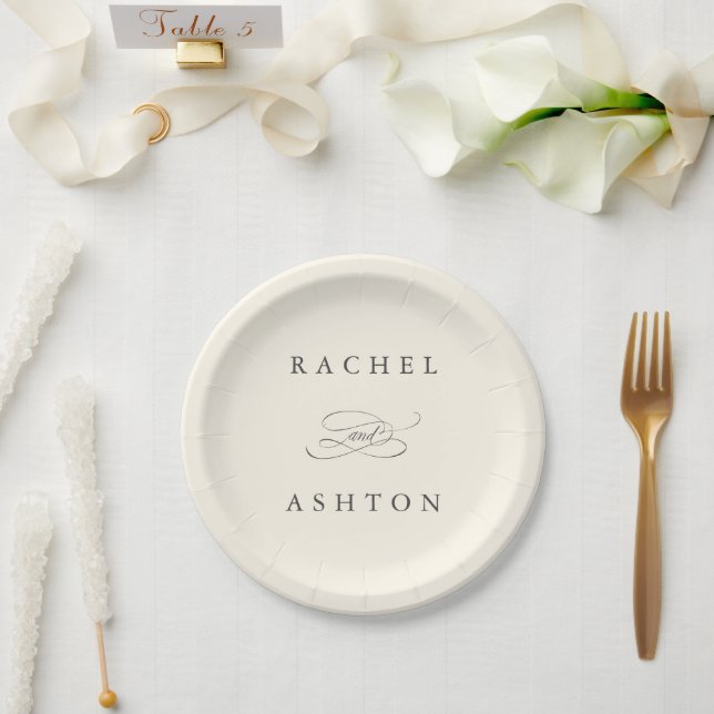 Ivory Simple Elegant Wedding  Paper Plate (Wedding)