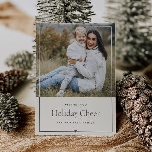 Ivory   Simple Minimal Christmas Bow Photo Holiday Card