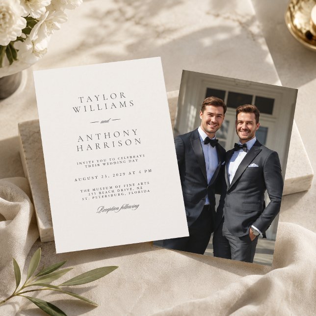 Ivory Simple Modern Elegant Photo Wedding Invitation (Creator Uploaded)