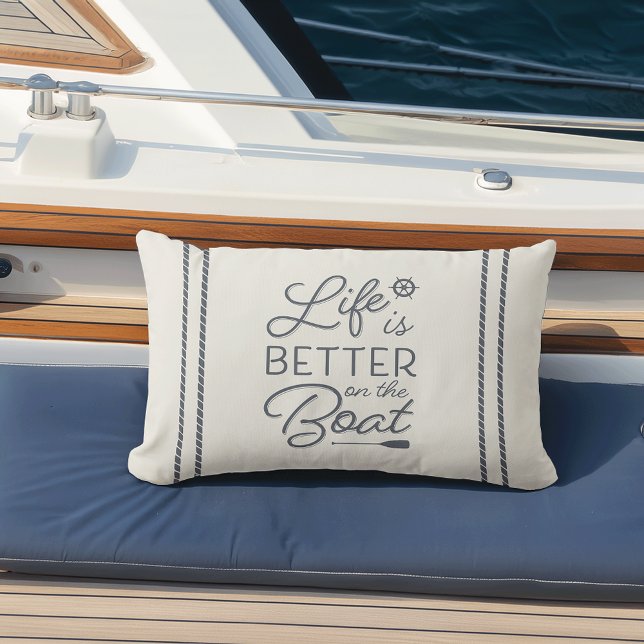 Ivory & Slate Blue Life Is Better On The Boat Lumbar Cushion (Creator Uploaded)