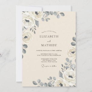 Ivory Slate Rose Wedding Invitation