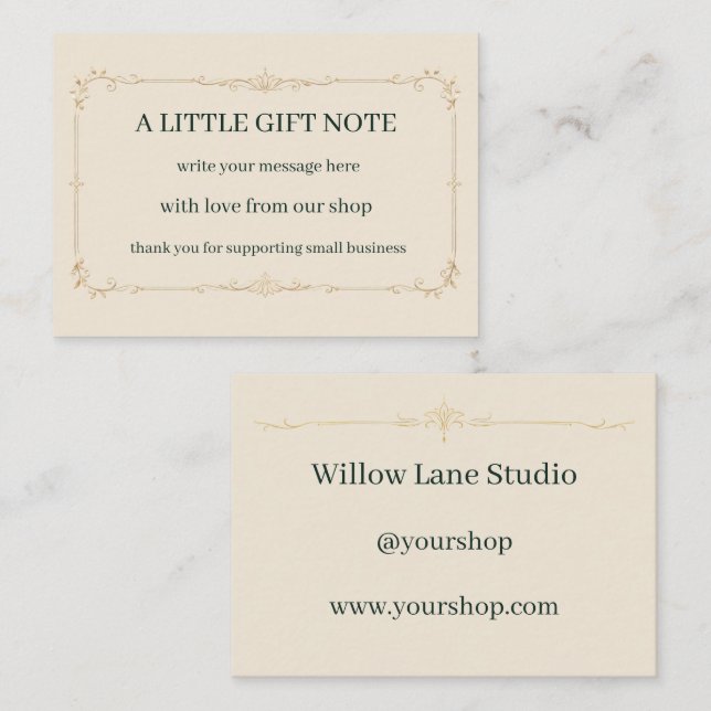 Ivory Small Business Gift Message Insert Card (Front/Back)