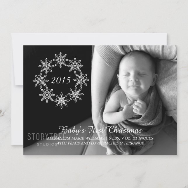 Ivory Snowflake Wreath Holiday Photo Flat Card (Front)