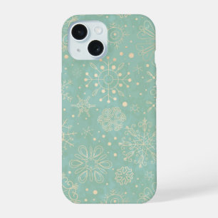 Ivory Snowflakes on Mint Christmas iPhone 15 Case