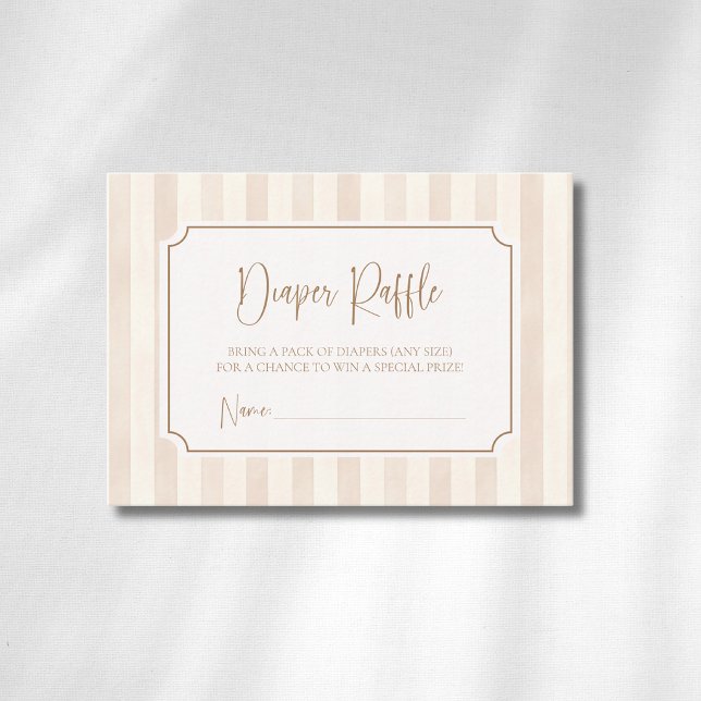 Ivory Soft Brown Stripes Gold Frame Diaper Raffle Enclosure Card (Creator Uploaded)