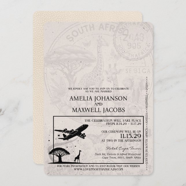 Ivory South Africa Passport Wedding Invitation (Front/Back)