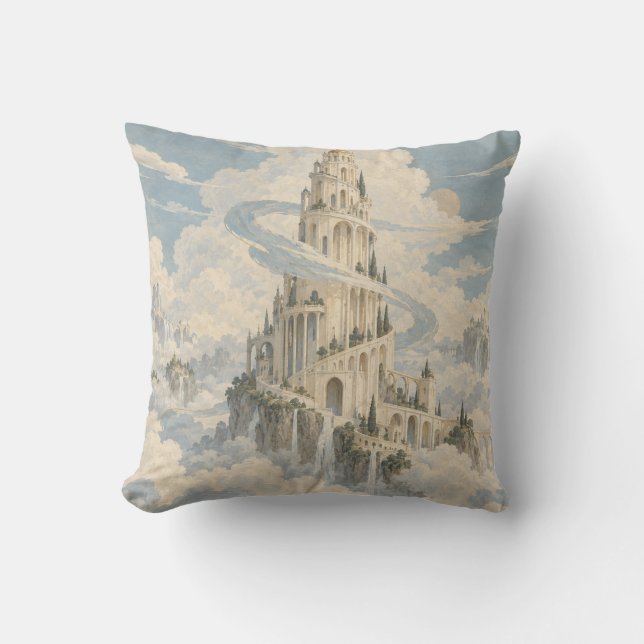 Ivory Spiral Tower Cloud Landscape Cushion (Front)