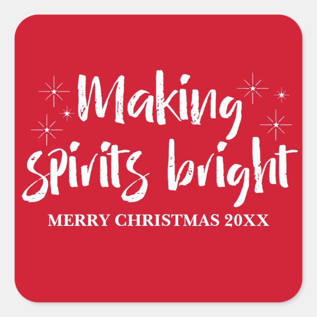Ivory Starry Making Spirits Bright Holiday Square Sticker (Front)