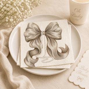 Ivory Striped Bow and Pearl Necklace Napkin