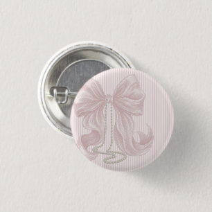 Ivory Striped Pink Bow Baby Shower  3 Cm Round Badge