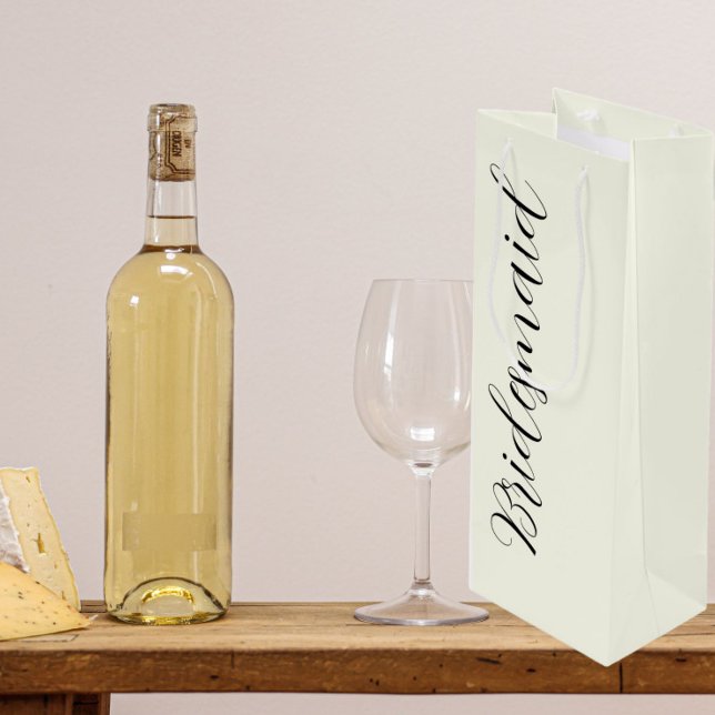 Ivory Stylised Script Wedding Bridesmaid Wine Gift Bag (In Situ)