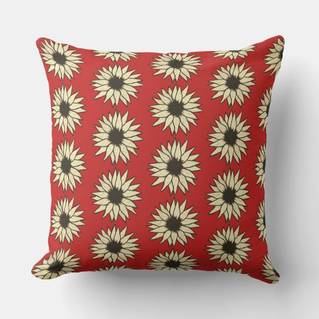 Ivory Sunflowers On Red Large Size Print Cushion (Front)