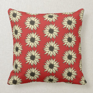Ivory Sunflowers On Red Large Size Print Cushion
