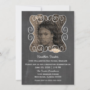 Ivory Swirls Chalkboard Photo Graduation Invite