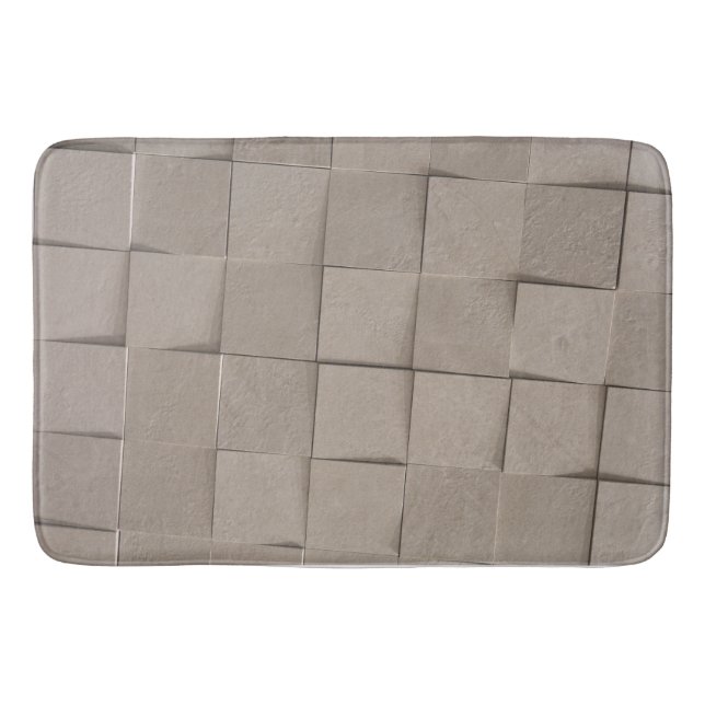 Ivory tan sand beige tile square pattern bath mat (Front)