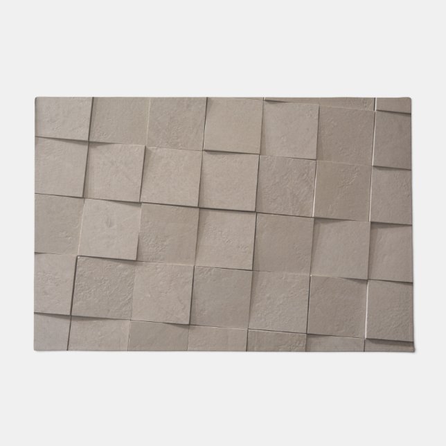 Ivory tan sand beige tile square pattern doormat (Front)