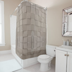 Ivory tan sand beige tile square pattern shower curtain