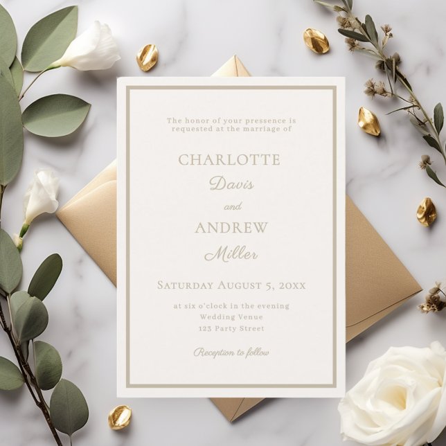 Ivory tapue elegant minimalist wedding invitation (Creator Uploaded)