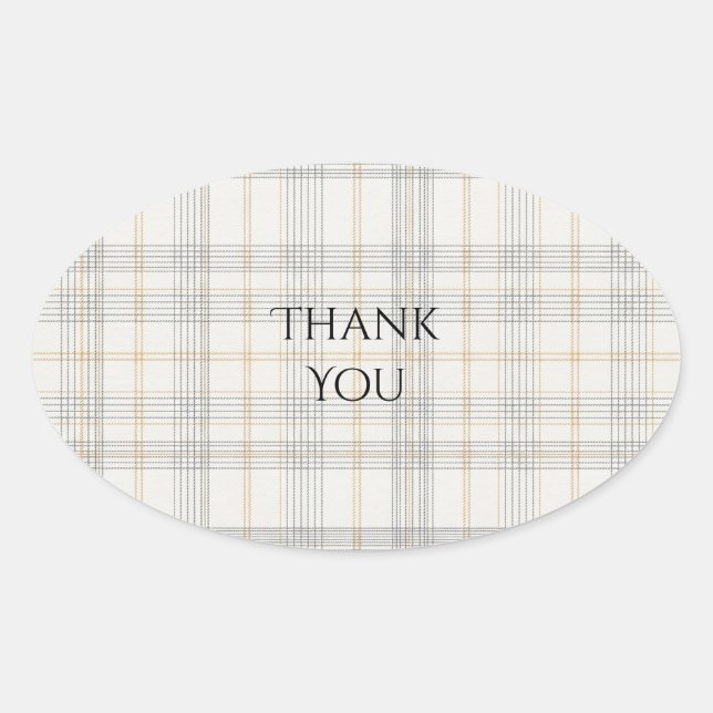 Ivory Tartan Wedding Thank You Sticker (Front)