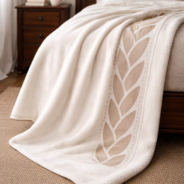 Ivory Taupe Braid Sherpa Blanket (Wide taupe braid overlays bring soft contrast and visual structure to ivory-toned spaces)