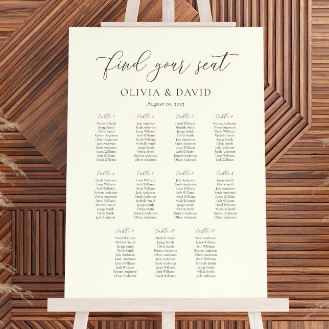Ivory & Taupe Colour Script 11 table Seating Chart (Creator Uploaded)