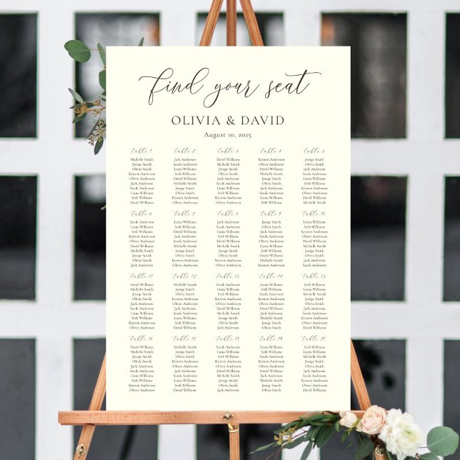 Ivory & Taupe Colour Script 20 table Seating Chart (Creator Uploaded)