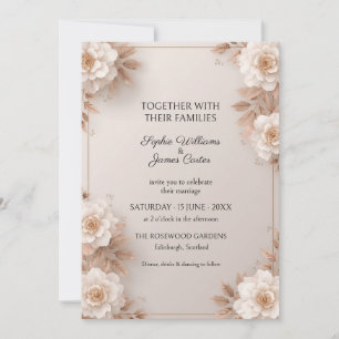 Ivory Taupe Floral Wedding Invitation