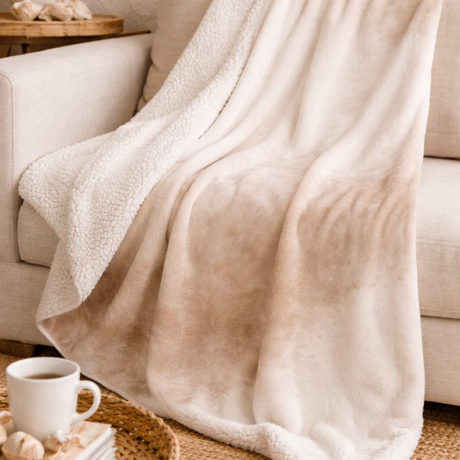 Ivory Taupe Mist Sherpa Blanket (Coastal neutral design with airy mist texture print and champagne detail.)