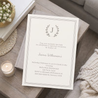 Ivory taupe monogram wreath milestone age-neutral