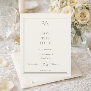 Ivory taupe monogrammed wedding Save the Date Flyer