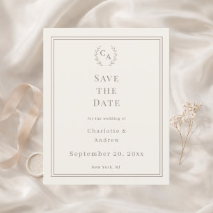 Ivory taupe monogrammed wedding Save the Date Flyer