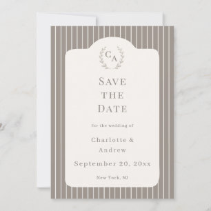Ivory Taupe Neutral Pinstriped Wedding  Invitation