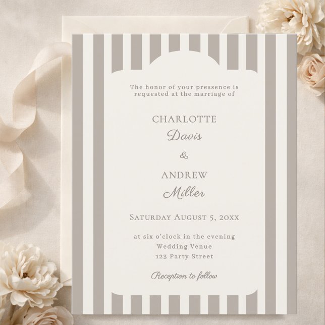 Ivory Taupe Neutral Striped Wedding invitation (Creator Uploaded)