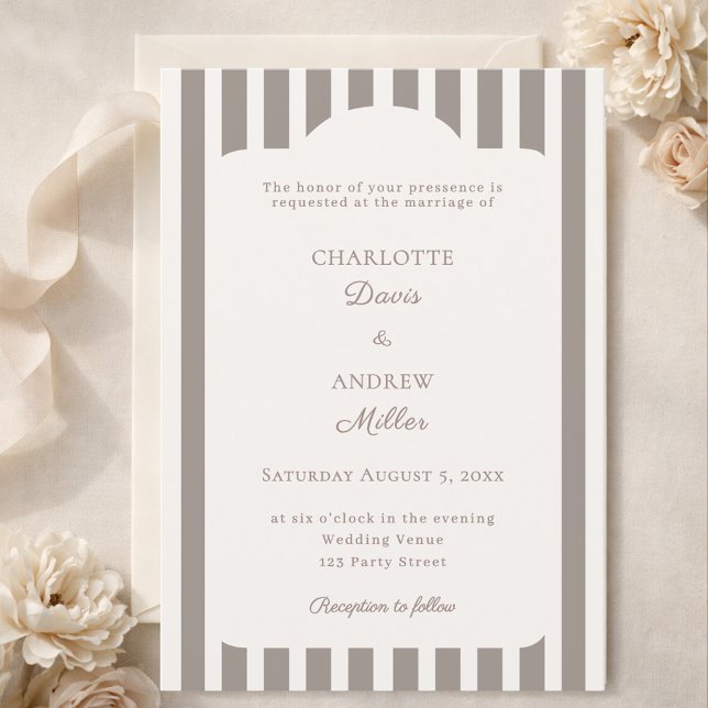 Ivory Taupe Neutral Striped Wedding  Invitation (Creator Uploaded)