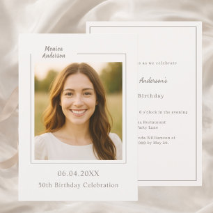 Ivory taupe photo birthday invitation